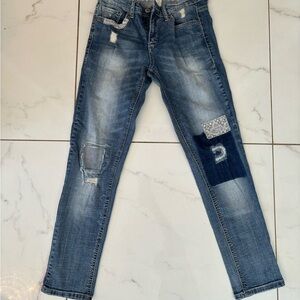 Vintage America Denim Jeans with Patchwork Accents - Blue